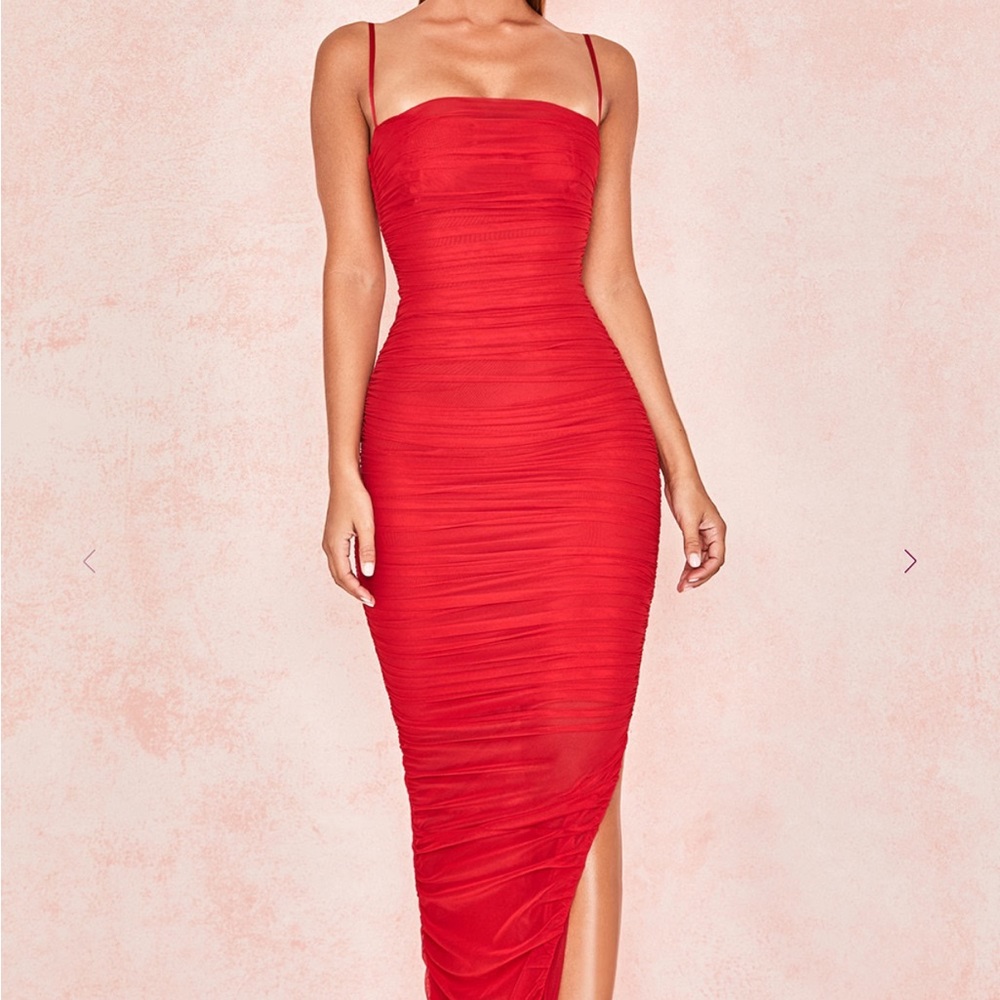 House of CB Red Ruched Maxi Dress – Size XS